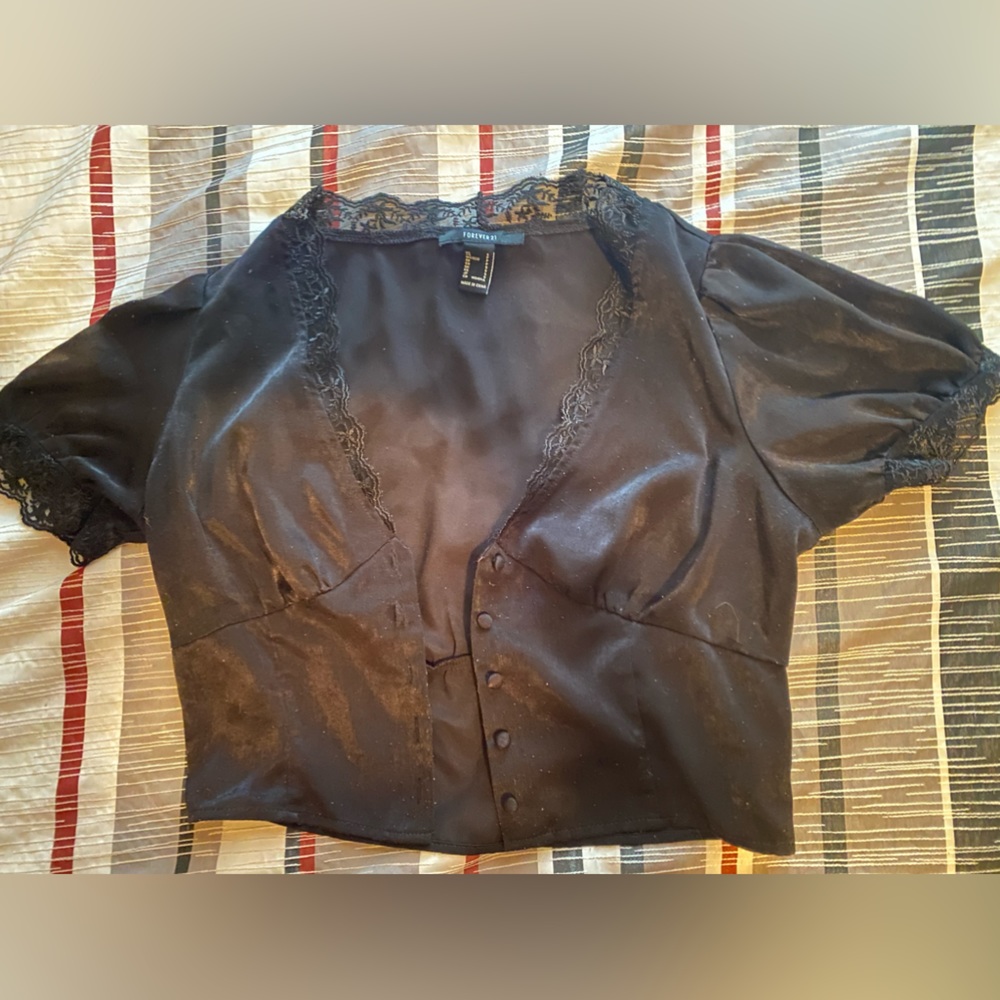 Small, Forever 21, Black button up crop top lightly worn